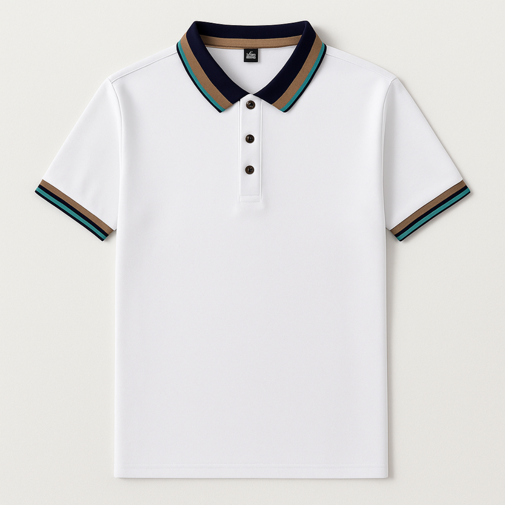 Dama Washington Thea men's striped polo shirt white teal - front view