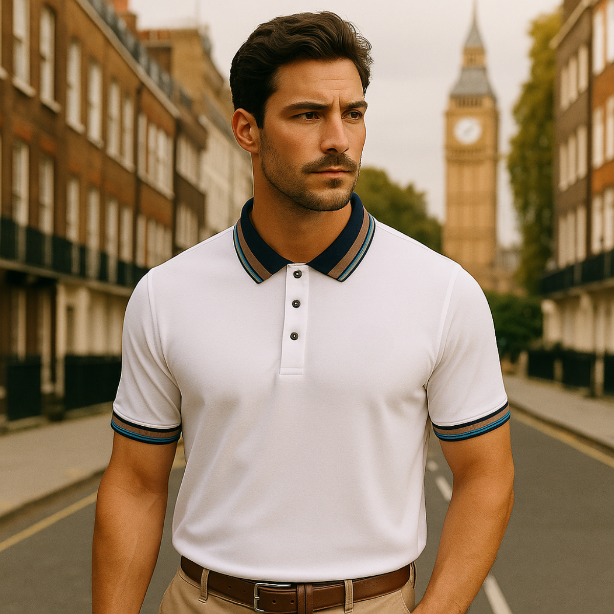 Thea | Men's Striped Polo Shirt White Teal