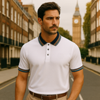 Dama Washington Thea men's striped polo shirt white teal - view 4