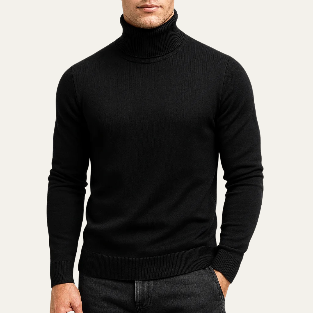 Beau | Men's Turtleneck Sweater Cream Long Sleeve Knit