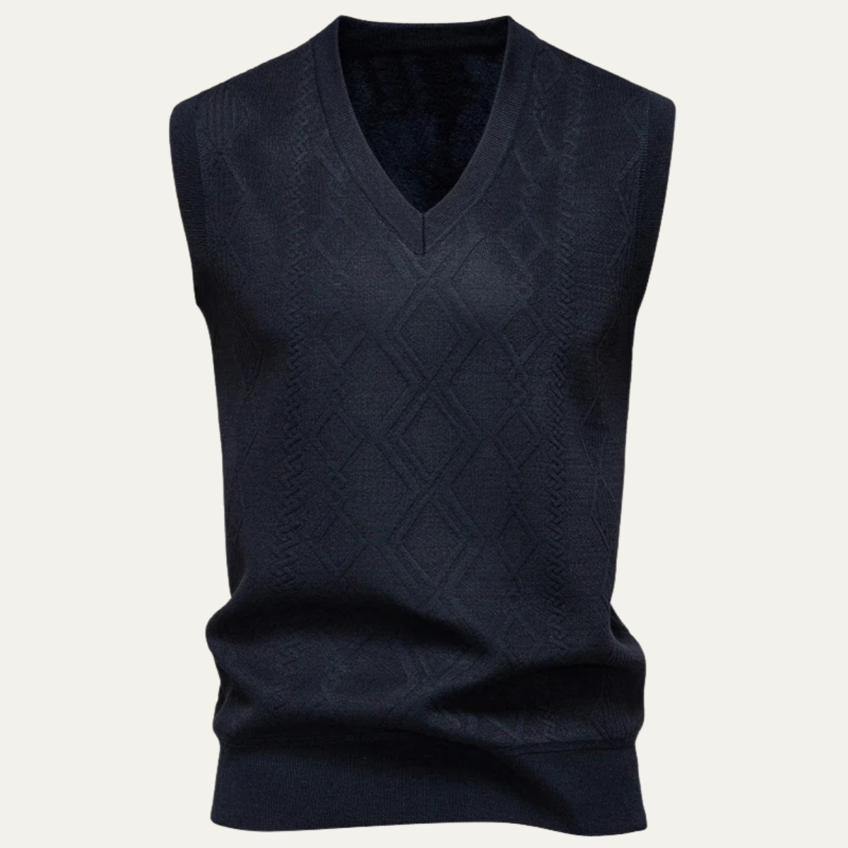 Landon | Men's Cable Knit V Neck Sweater Vest Navy