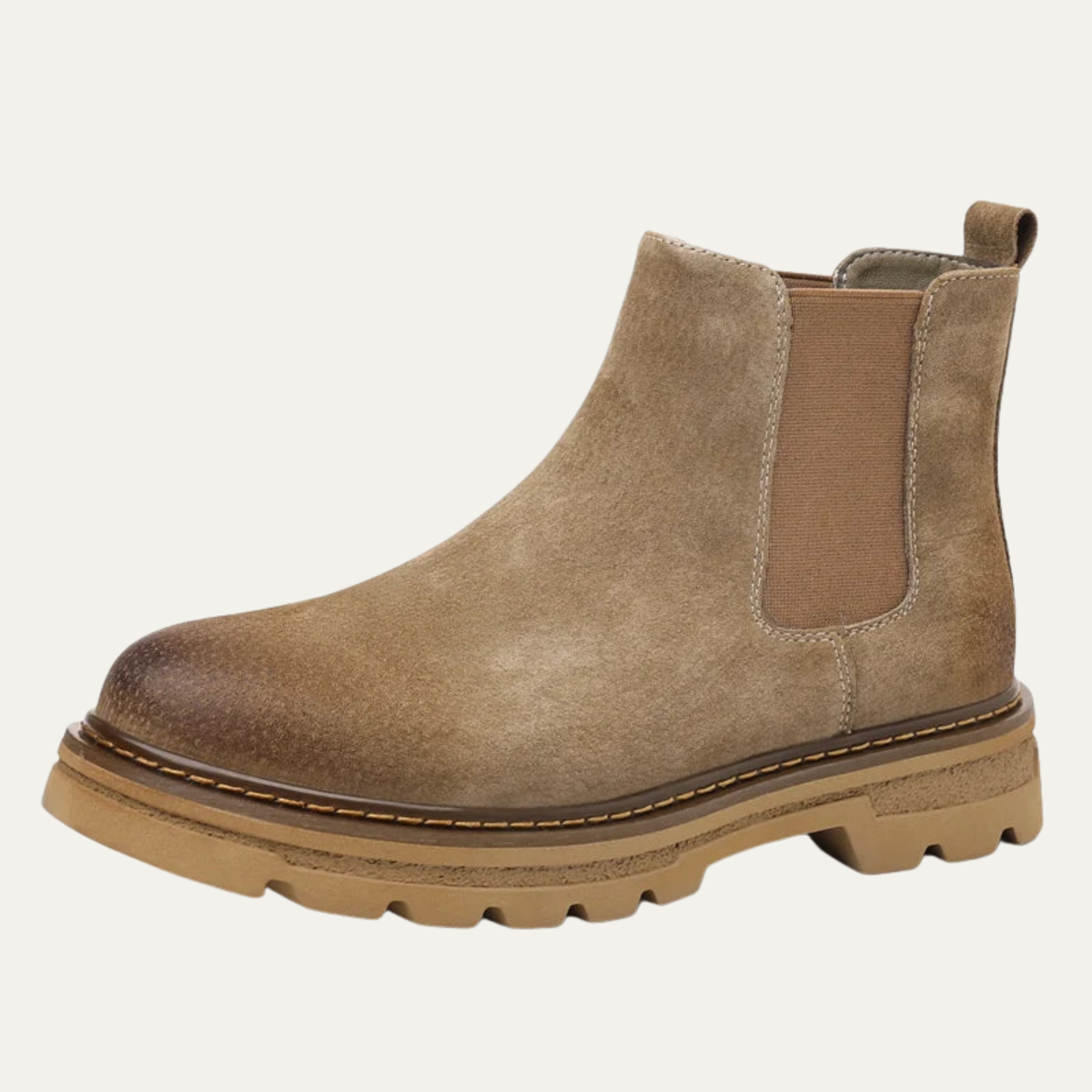 Rowan | Men's Suede Chelsea Boots Beige Lug Sole