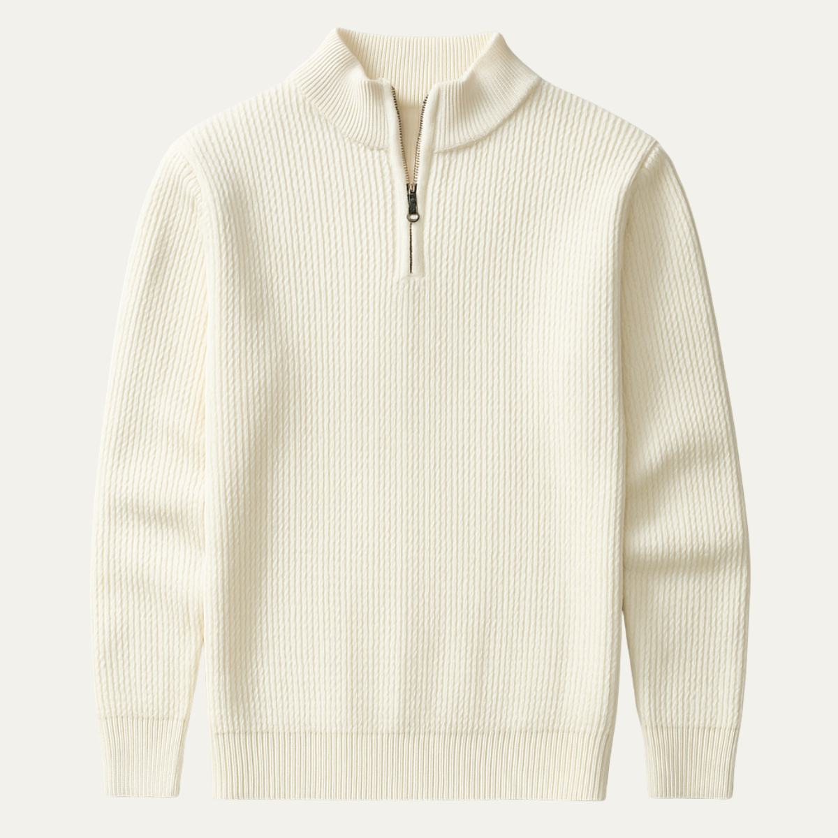 Axel | Men's Quarter Zip Sweater Cream Ribbed Knit