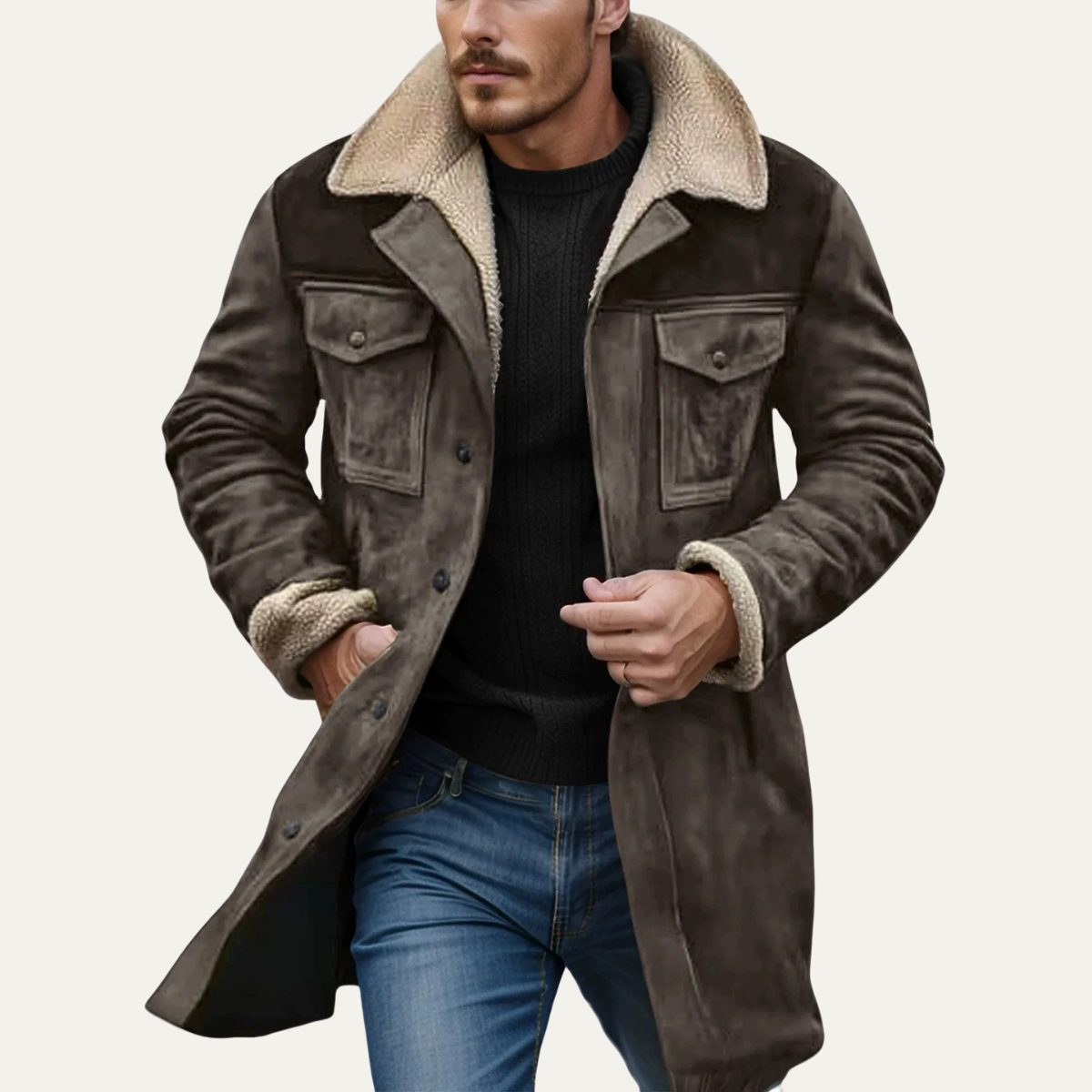 Ezra | Men's Suede Sherpa Jacket Brown Vintage Lined