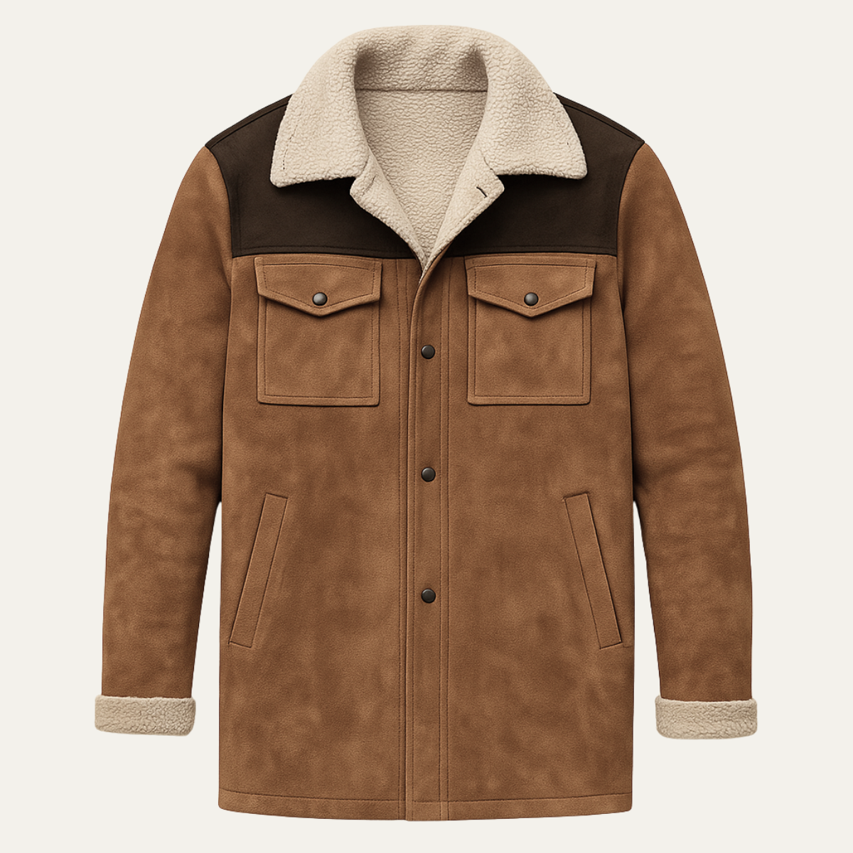 Ezra | Men's Suede Sherpa Jacket Brown Vintage Lined