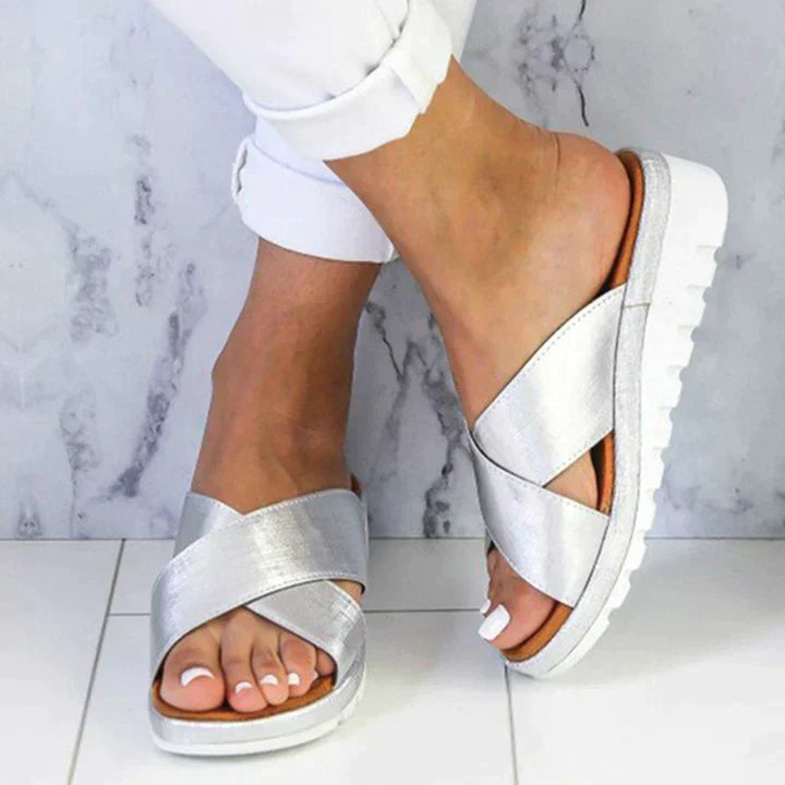 Nina | Women's Slide Sandals White Comfort Orthopedic