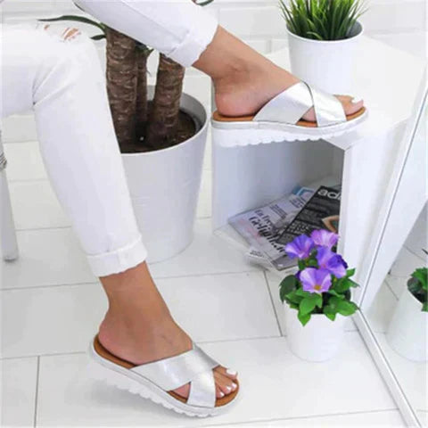 Nina | Women's Slide Sandals White Comfort Orthopedic