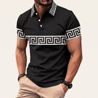 Kai | Men's Greek Key Polo Shirt White Long Sleeve