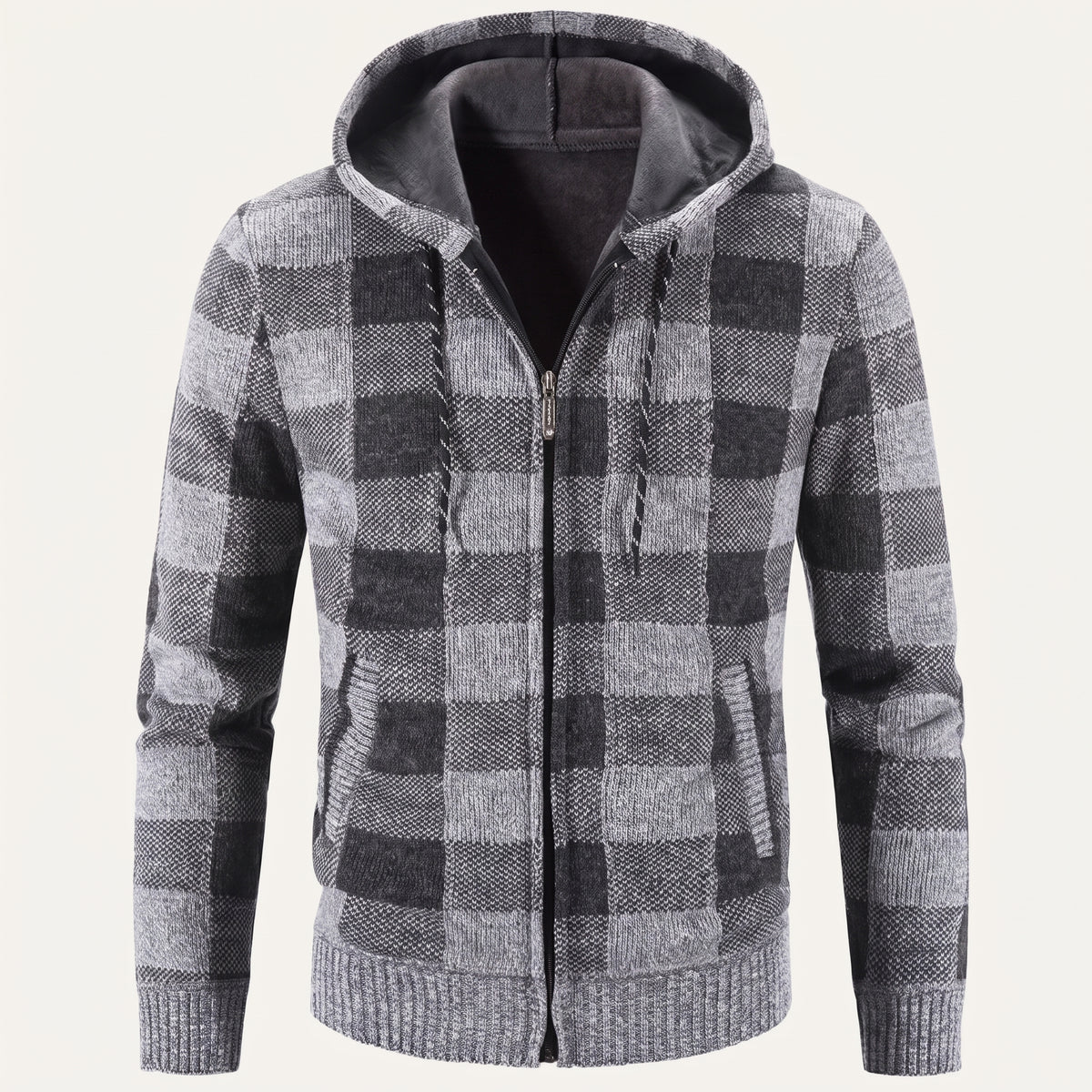 Callum | Men's Plaid Zip Up Hoodie Gray Black