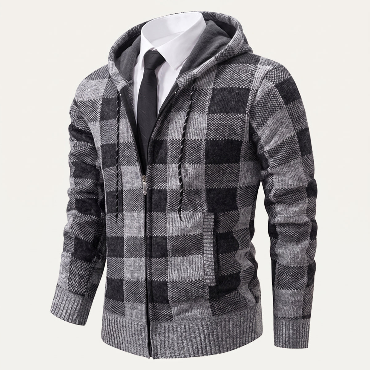 Callum | Men's Plaid Zip Up Hoodie Gray Black