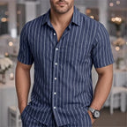 Kai | Men's Pinstripe Short Sleeve Button Up Shirt