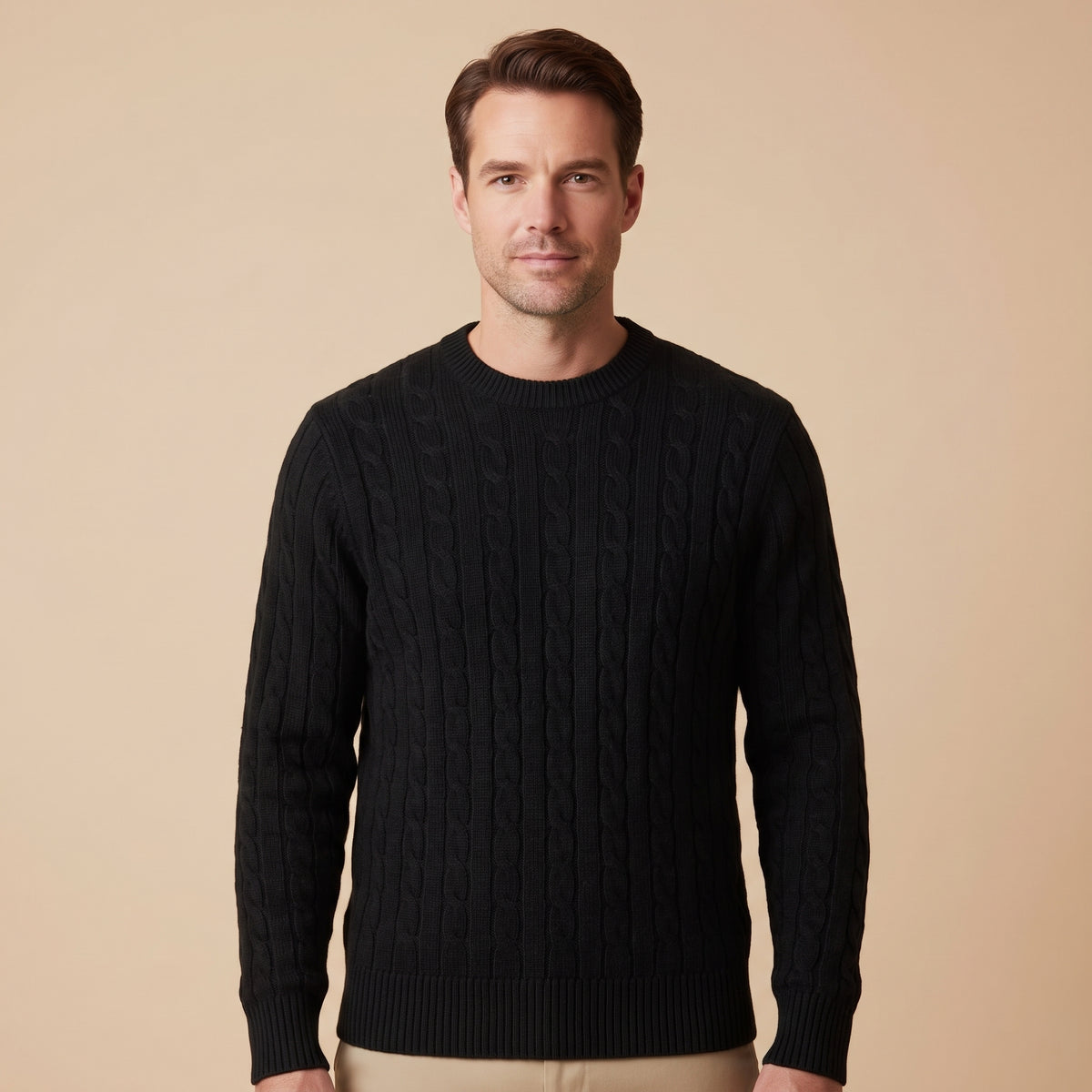 Sage | Men's Cable Knit Sweater Crew Neck