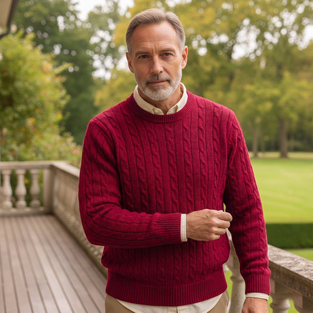 Sage | Men's Cable Knit Sweater Crew Neck