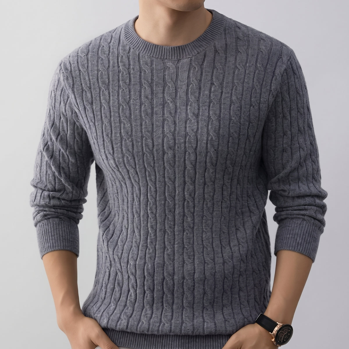 Sage | Men's Cable Knit Sweater Crew Neck