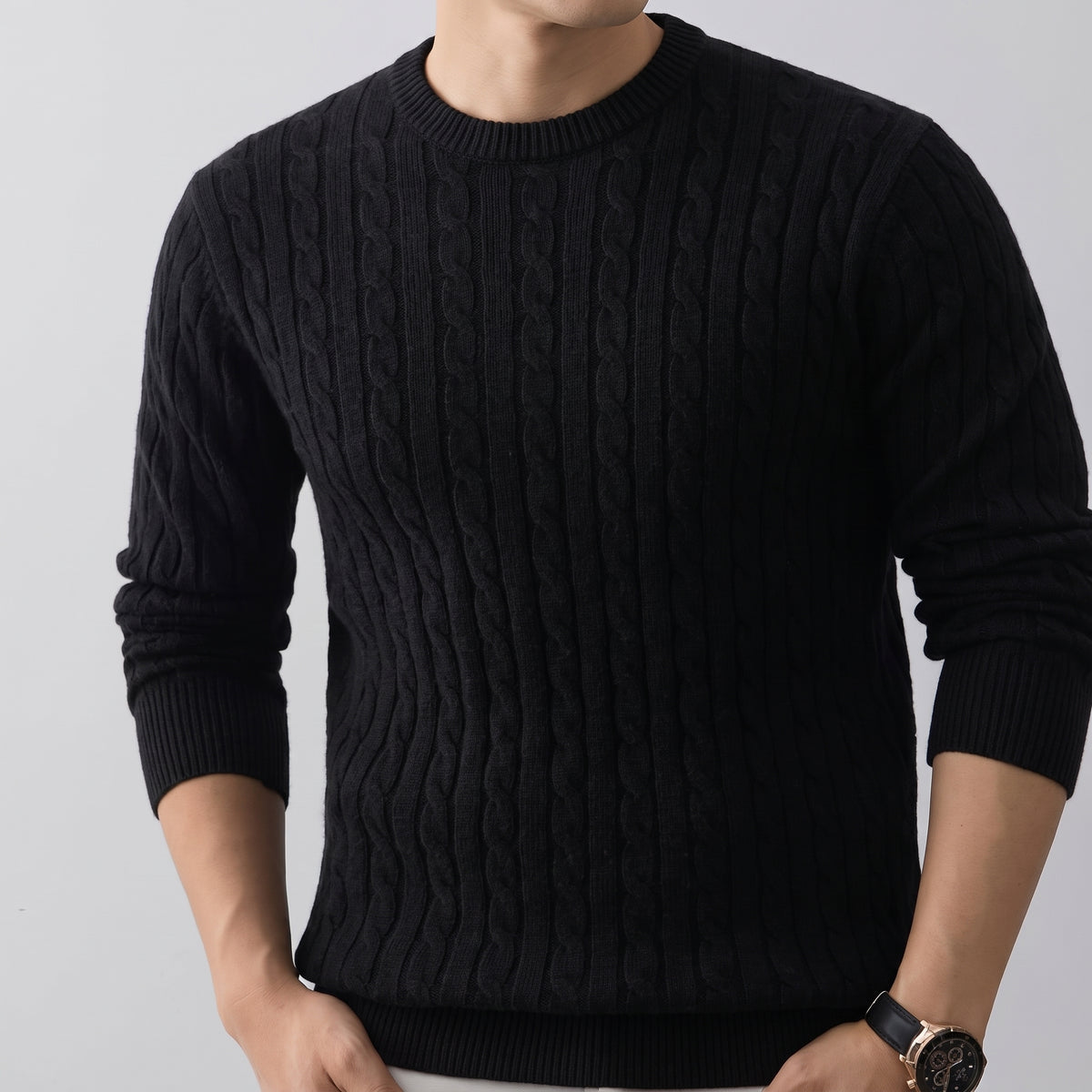 Sage | Men's Cable Knit Sweater Crew Neck