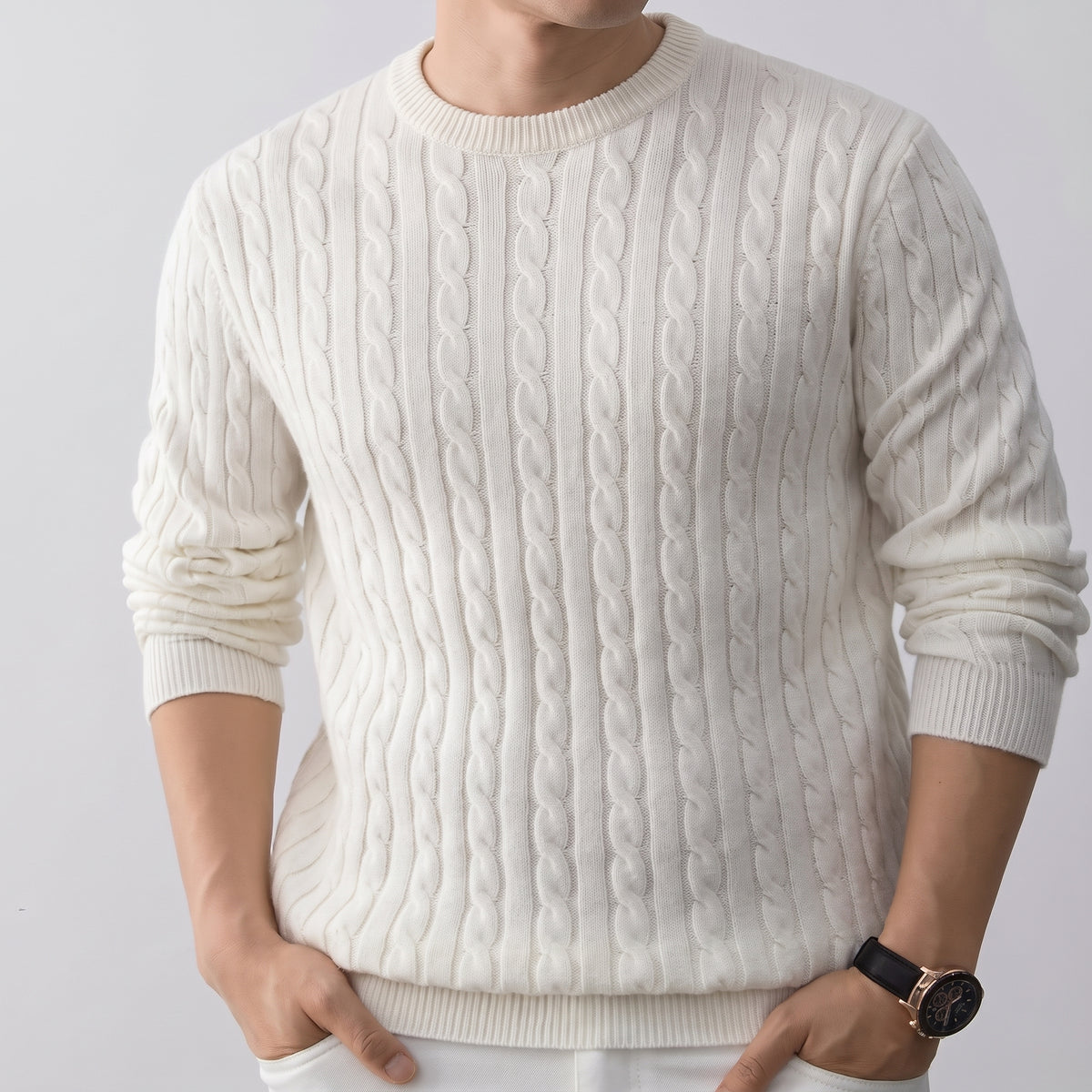 Sage | Men's Cable Knit Sweater Crew Neck