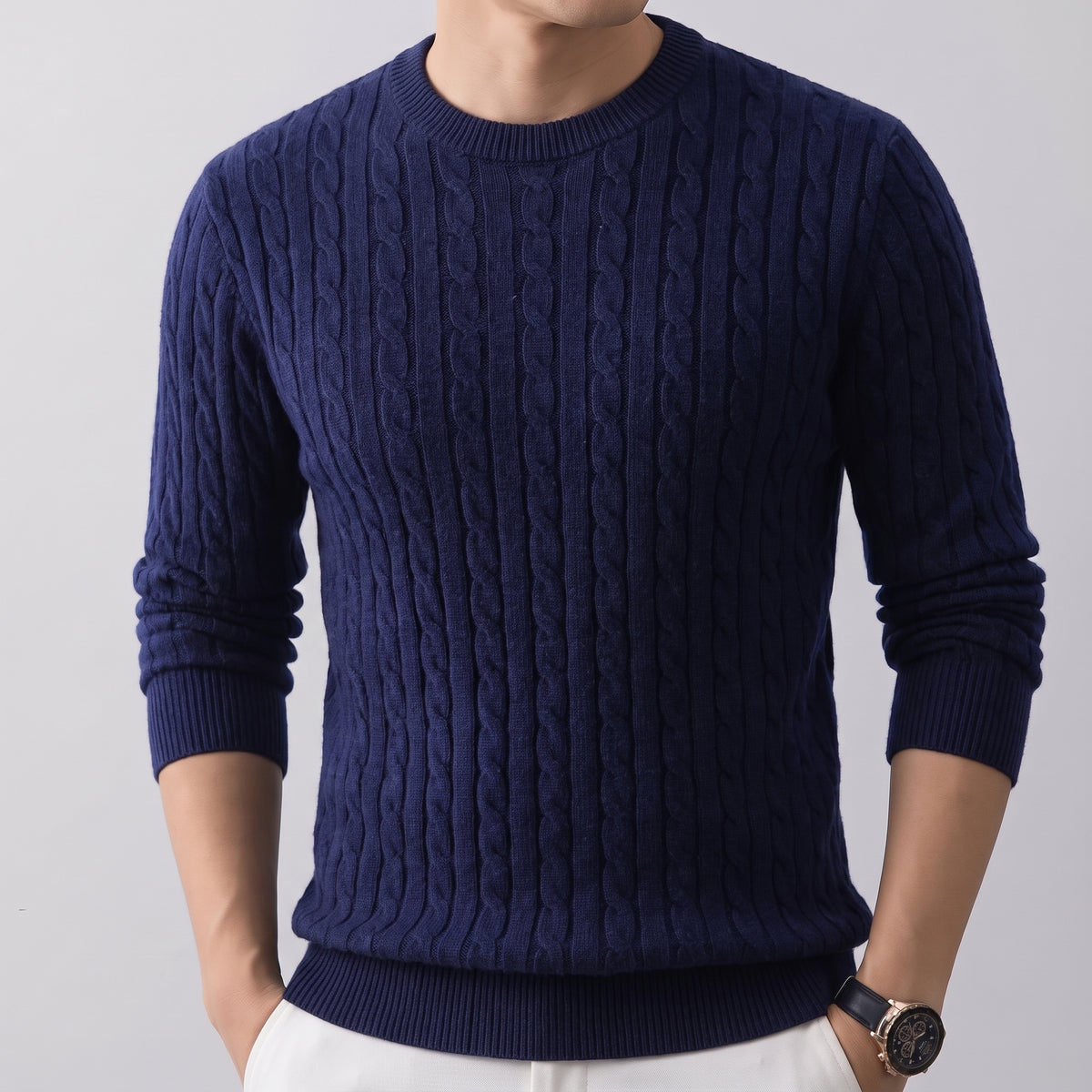 Sage | Men's Cable Knit Sweater Crew Neck