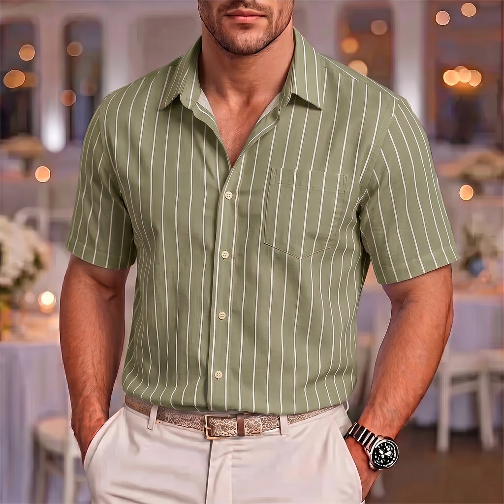 Kai | Men's Pinstripe Short Sleeve Button Up Shirt
