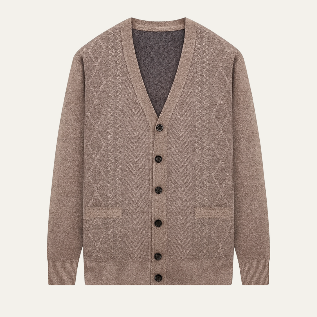 Dama Washington Wyatt men's cable knit cardigan cream button up - view 9