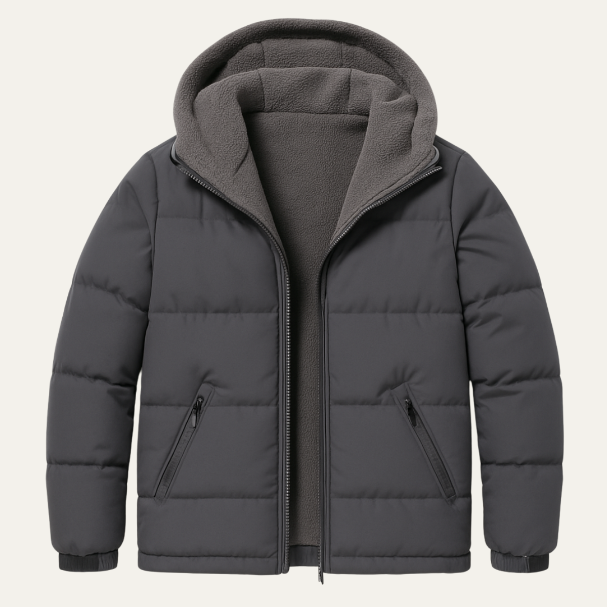 Ezra | Men's Puffer Jacket Dark Gray Sherpa Lined Hooded