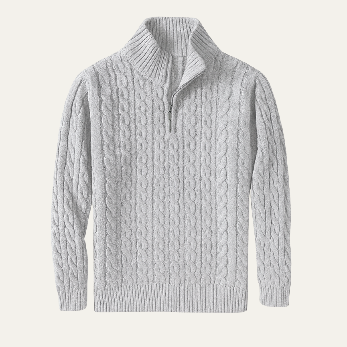 Flint | Men's Cable Knit Quarter Zip Sweater Gray