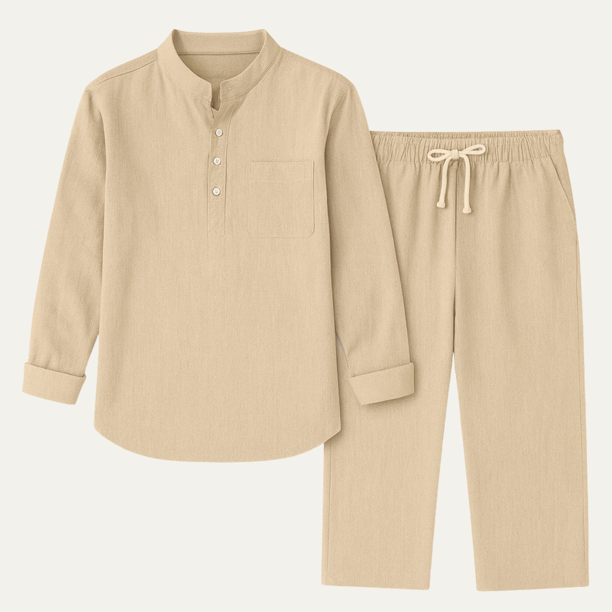 Sage | Men's Henley Shirt Cream Long Sleeve