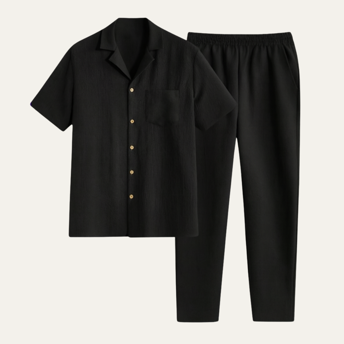 Blake | Men's Camp Collar Shirt Black Linen Short Sleeve