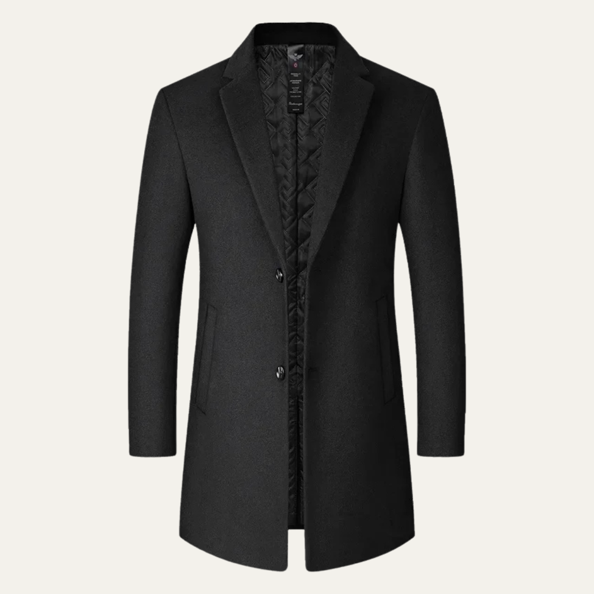 Axel | Men's Wool Long Coat Black Quilted Lining