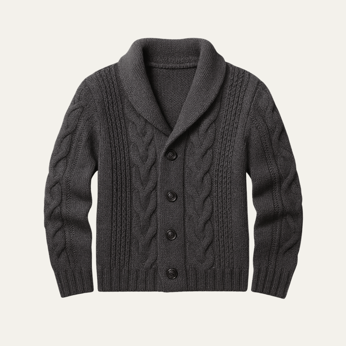 Beau | Men's Cable Knit Cardigan Gray Button Up