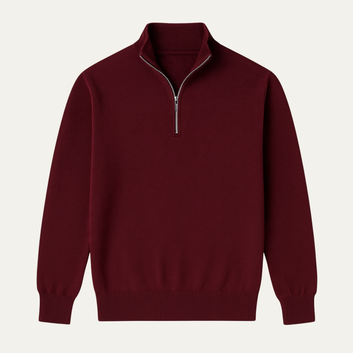Beau | Men's Quarter Zip Sweater Burgundy Long Sleeve