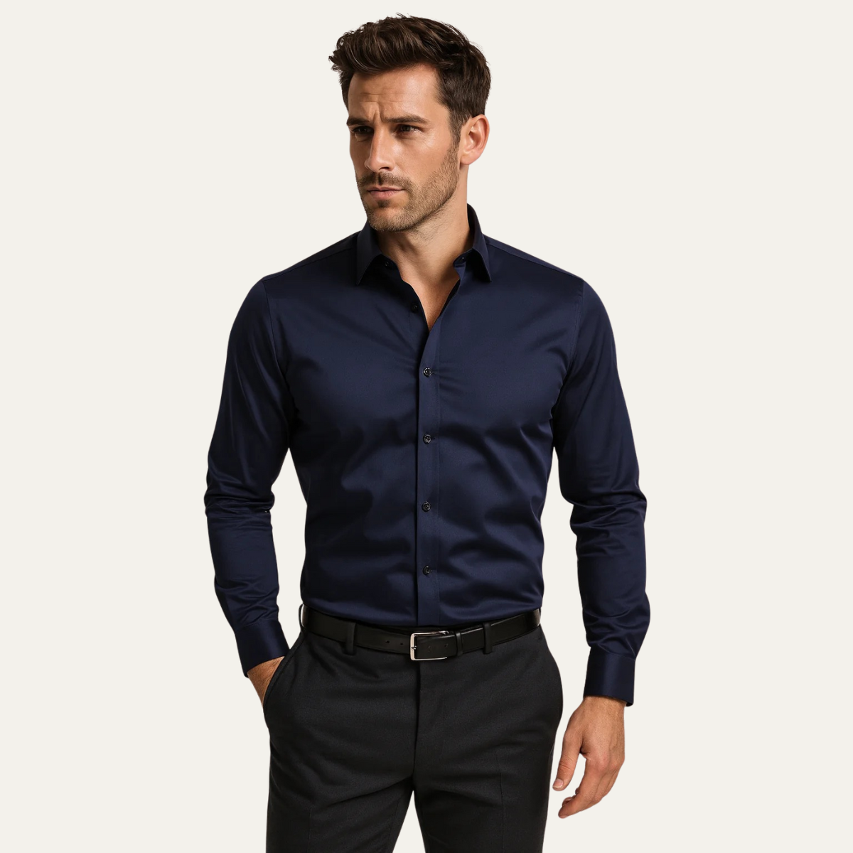 Bram | Men's Navy Button Up Dress Shirt Long Sleeve