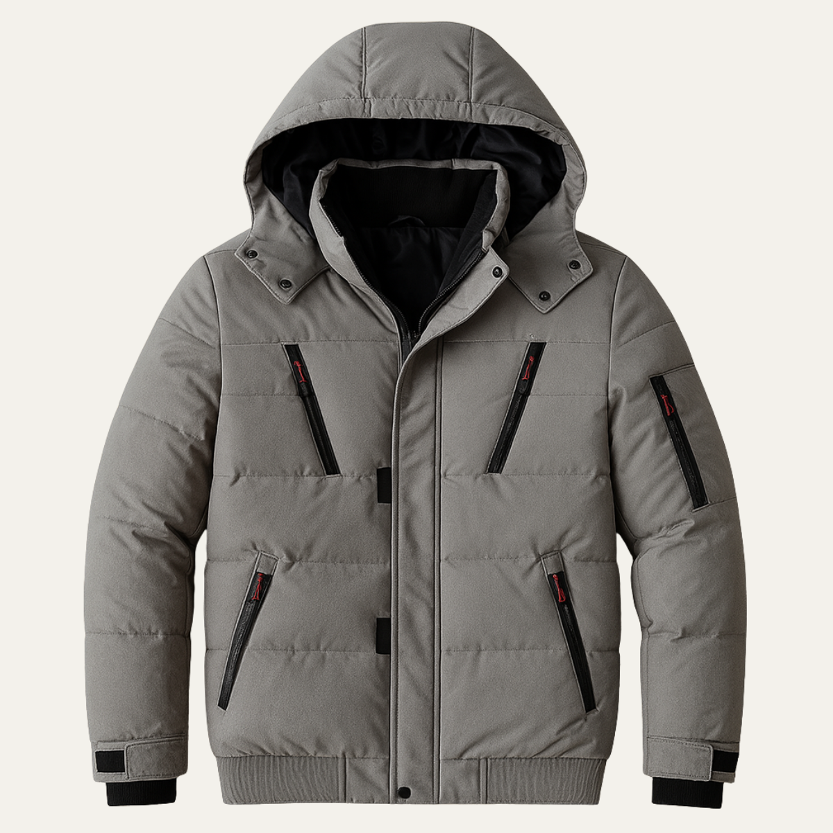Kai | Men's Puffer Jacket Hooded Gray Quilted Winter Warm