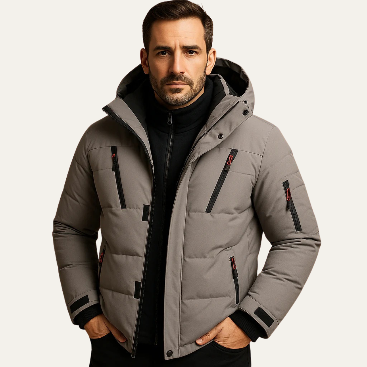 Kai | Men's Puffer Jacket Hooded Gray Quilted Winter Warm