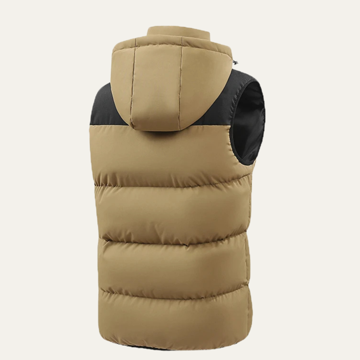Roan | Men's Puffer Vest Beige Black Hooded Zip Pockets
