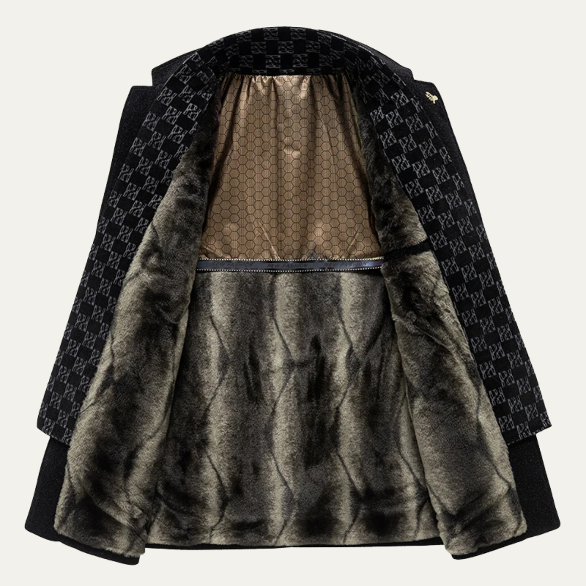 Voss | Men's Wool Overcoat Black Quilted Lining