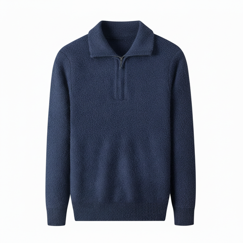 Dama Washington Axel men's quarter zip sweater navy cotton blend - front view