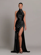 Dama Washington Greta women's satin halter maxi dress high slit - view 4