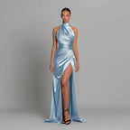Dama Washington Greta women's satin halter maxi dress high slit - view 2