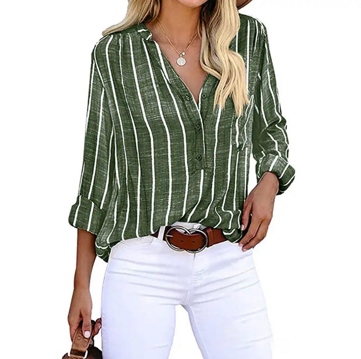 Lola | Women's Striped Button Down Shirt Burgundy Long Sleeve