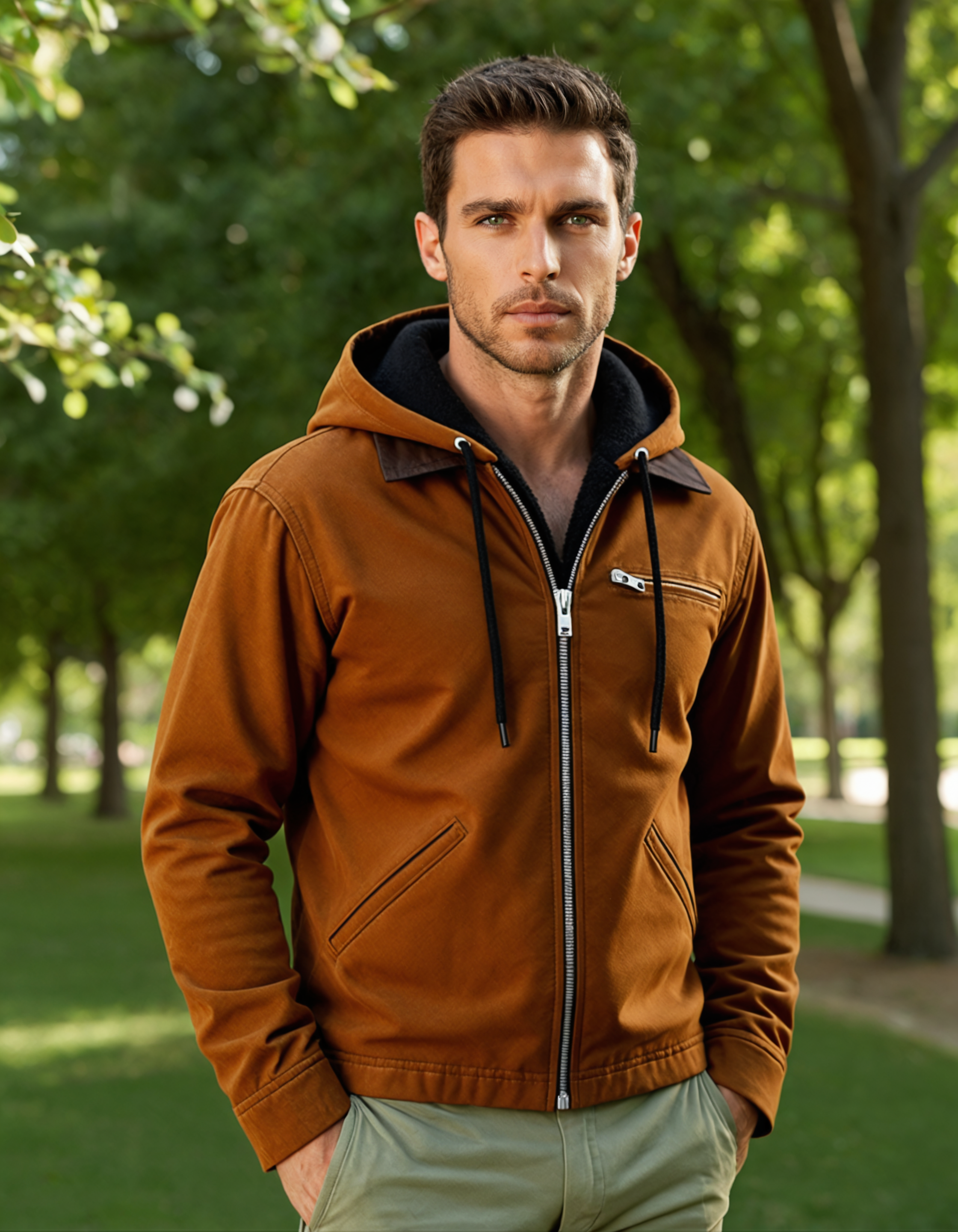 Ezra | Men's Brown Suede Hooded Jacket Fleece Lined