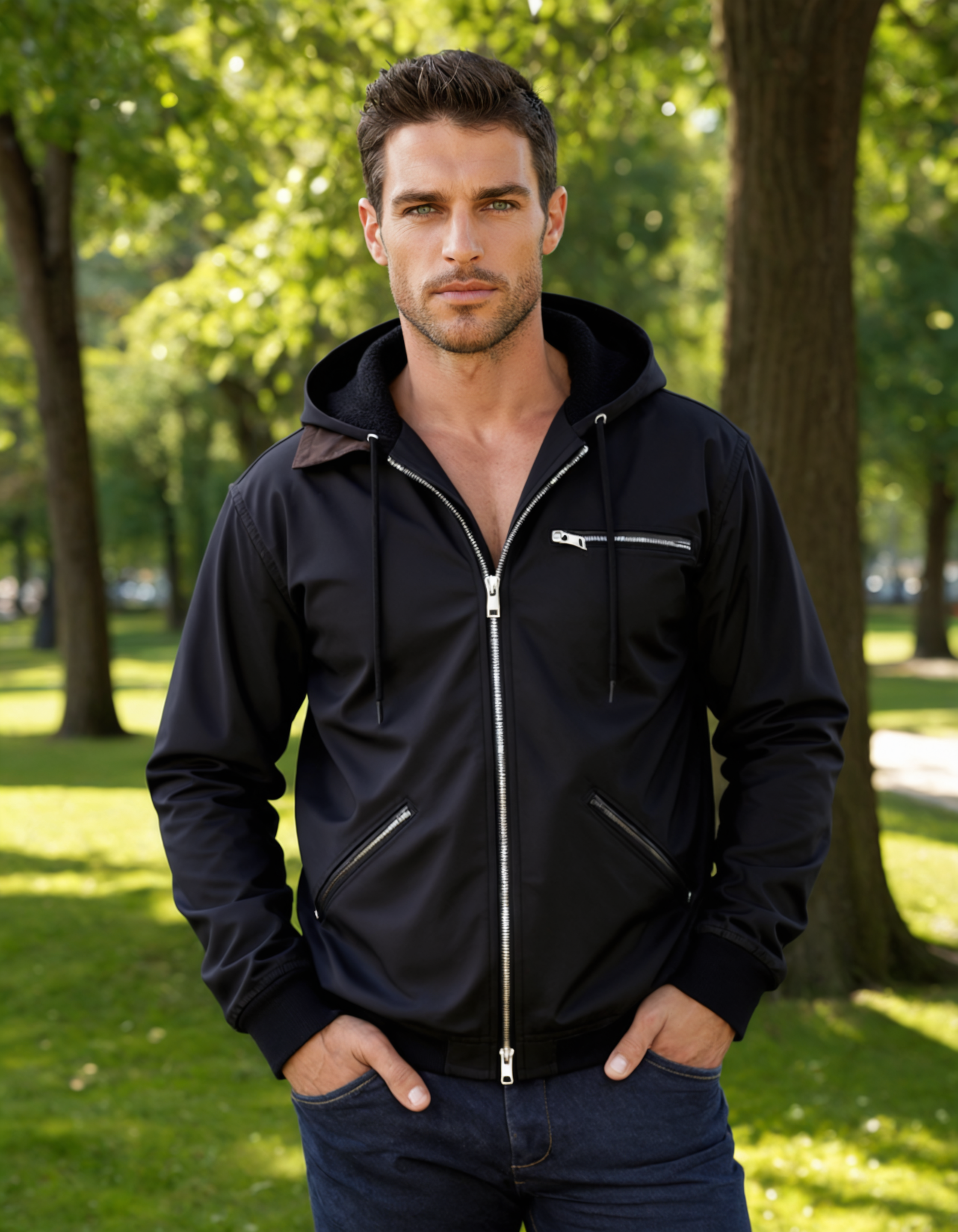 Ezra | Men's Brown Suede Hooded Jacket Fleece Lined