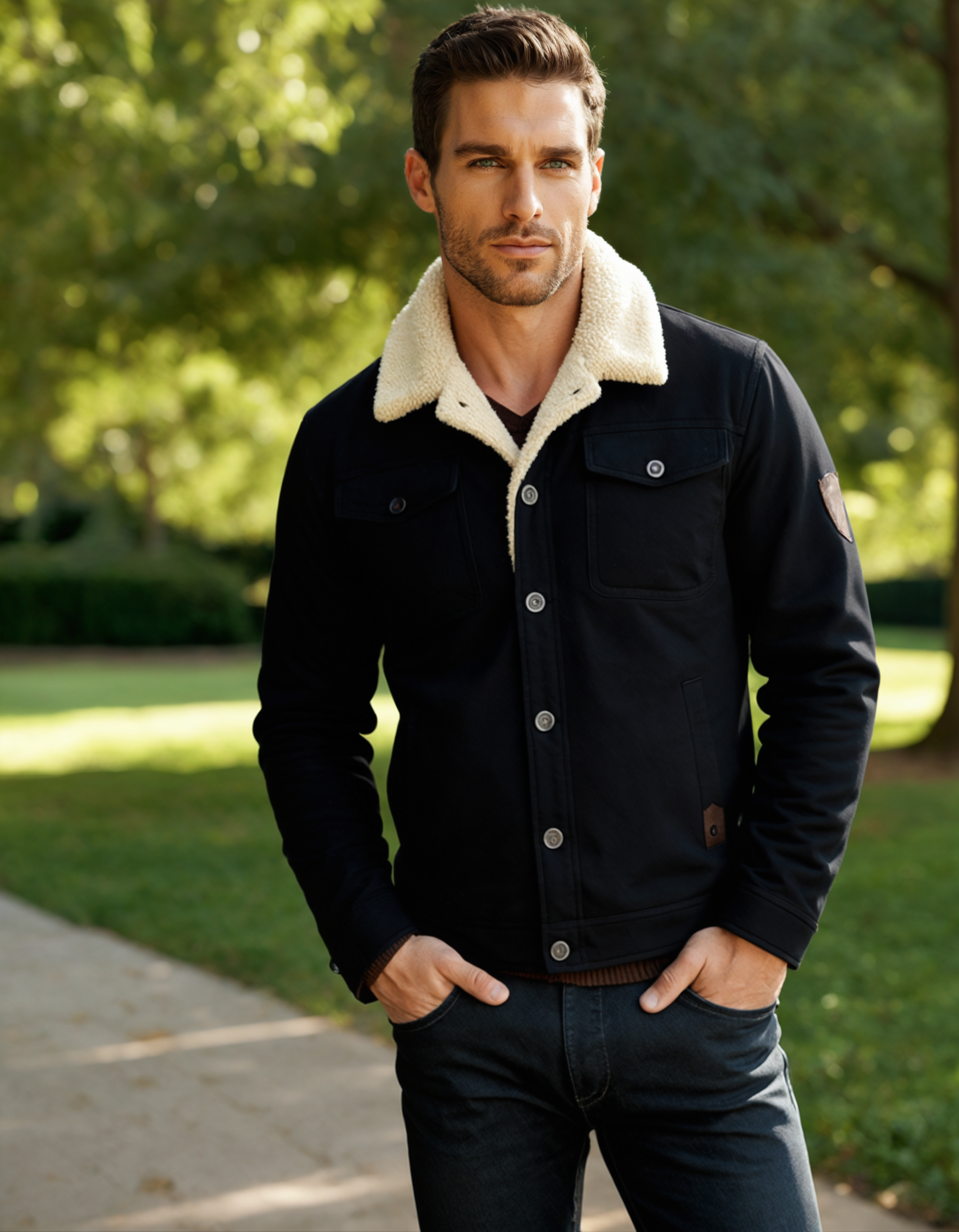 Sage | Men's Sherpa Lined Denim Jacket Black