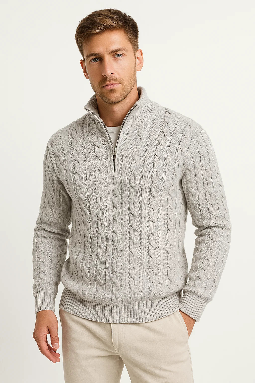 Axel | Men's Cable Knit Zip Neck Sweater Navy