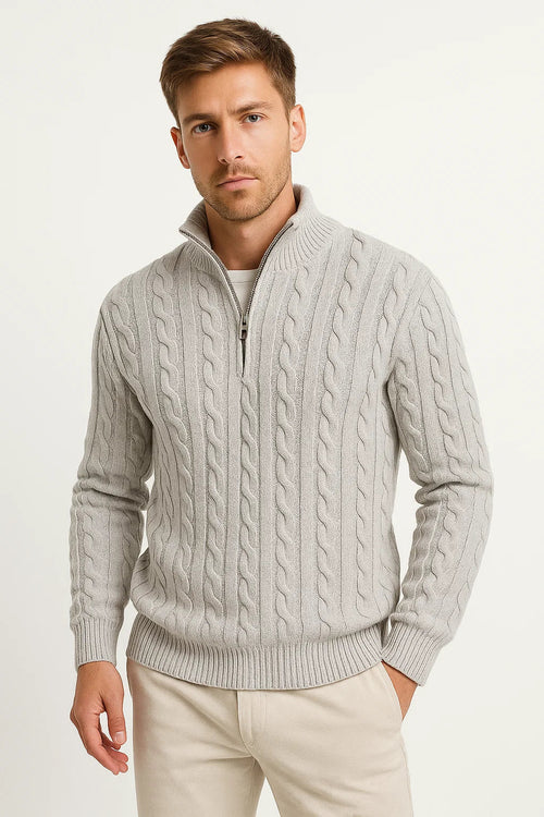 Dama Washington Axel men's cable knit zip neck sweater navy - view 2