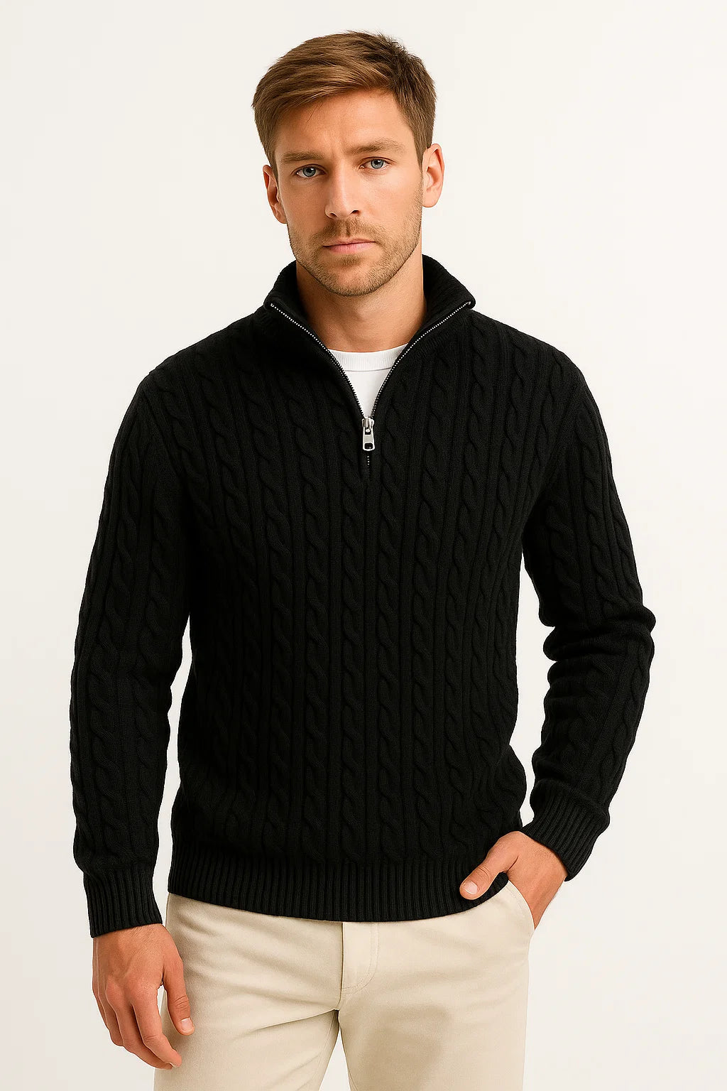 Axel | Men's Cable Knit Zip Neck Sweater Navy