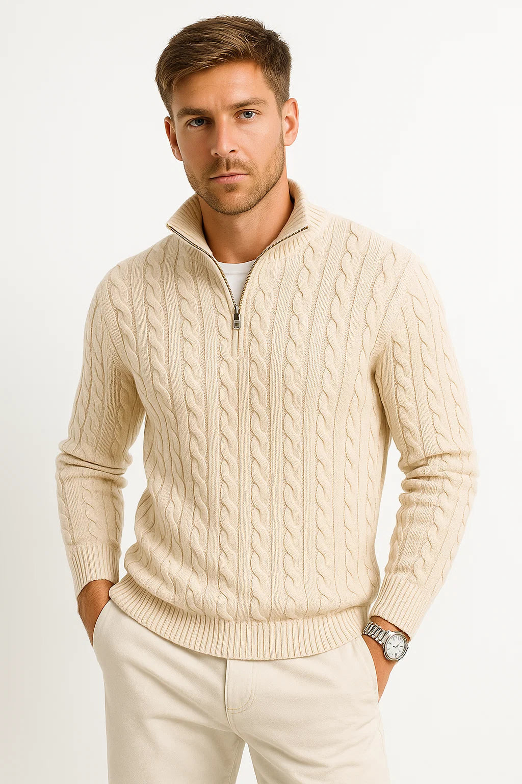 Axel | Men's Cable Knit Zip Neck Sweater Navy
