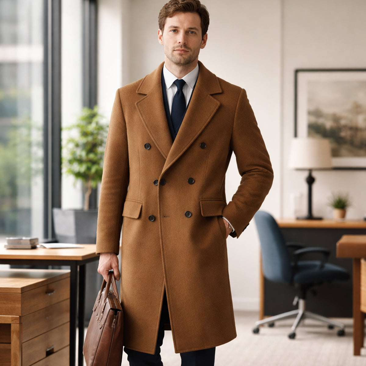 Beau | Men's Double Breasted Overcoat Camel