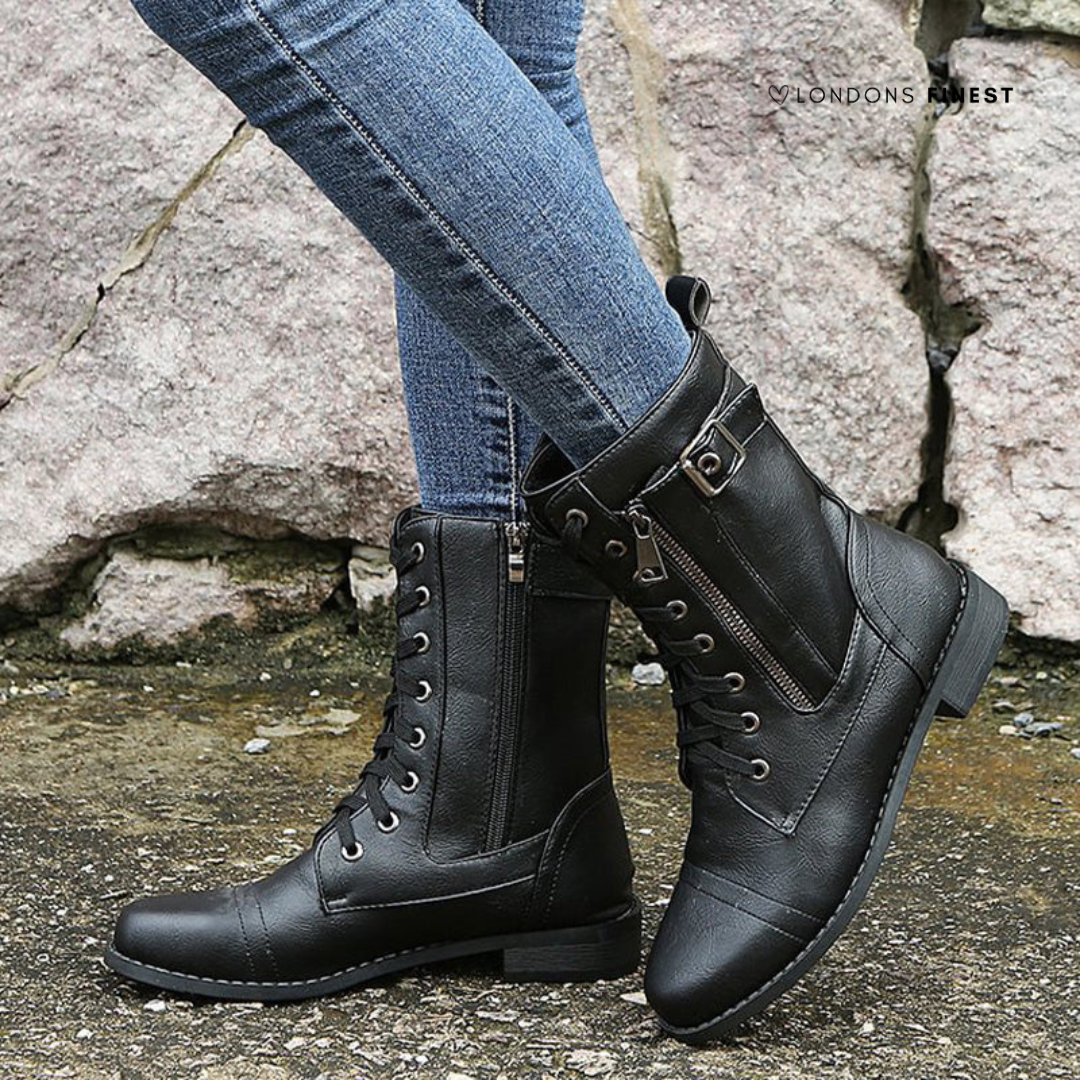 Rue | Women's Lace Up Combat Boots Black Ankle