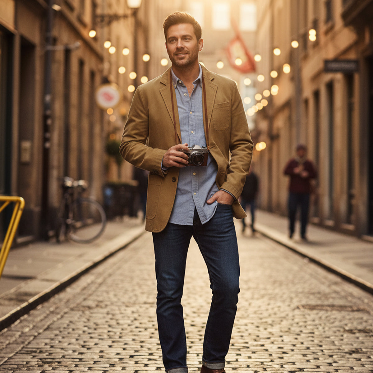Wade | Men's Casual Khaki Cotton Blazer Windbreaker With Pockets