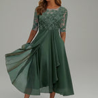 Dama Washington Lena women's lace chiffon midi dress navy three quarter sleeve - view 4